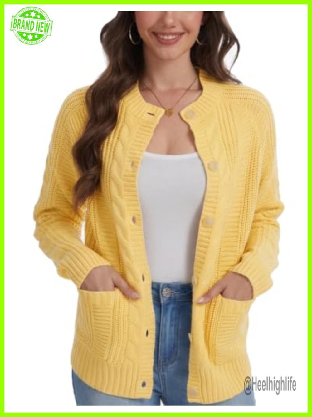 Cable Knit Button Down Cardigan Sweater with Pockets
